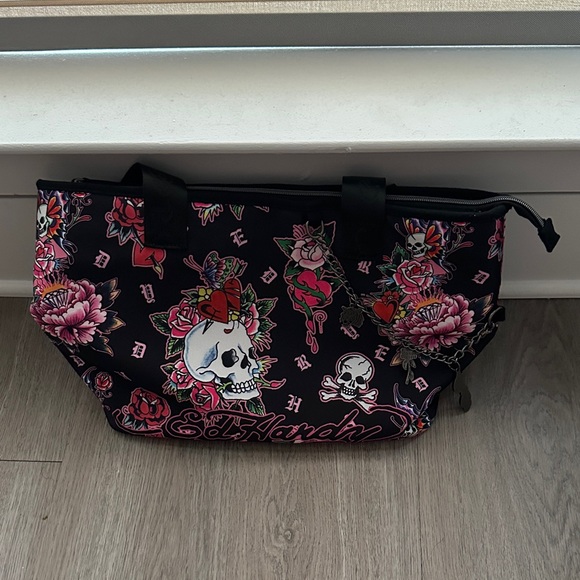 Ed Hardy Handbags - Ed Hardy Black and Pink Skull Floral Tote
